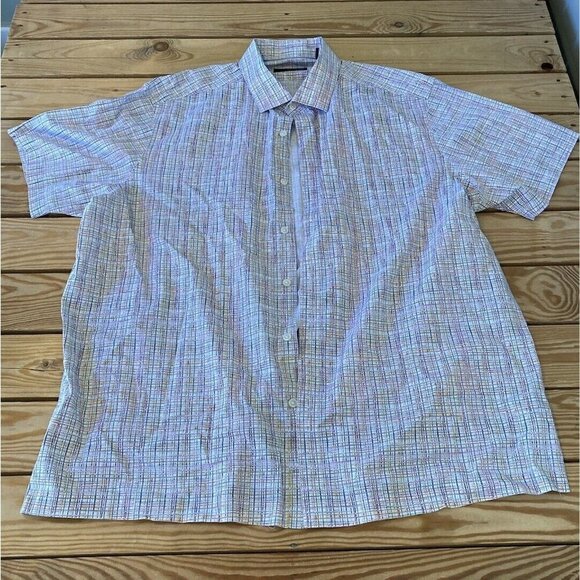 Hart Schaffner Marx Check Button Up Shirt Size XL Men’s Rainbow Short Sleeve - Picture 1 of 7
